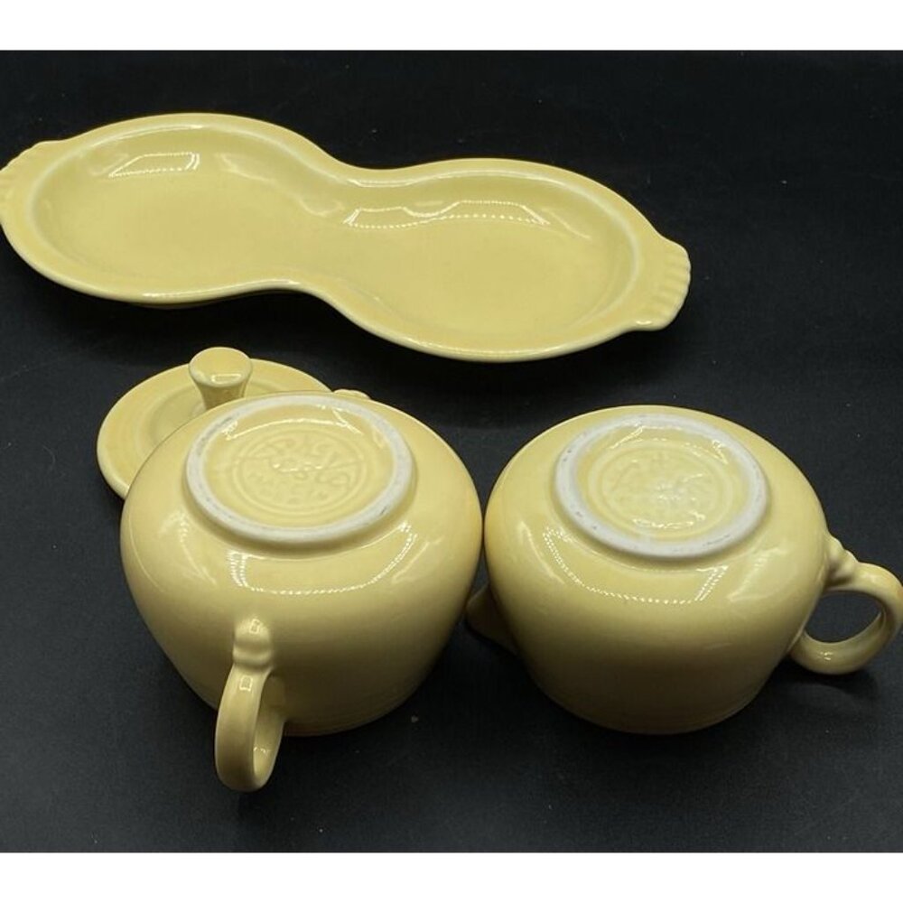 Fiesta Sugar Bowl & Creamer w Base Plate Set Sunflower Yellow - Picture 4 of 11